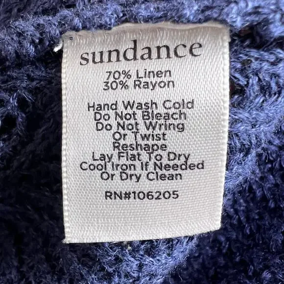 Sundance Linen Blend Open Knit Cardigan Chevron Blue Relaxed Boho in Blue W's Sm - Picture 7 of 7